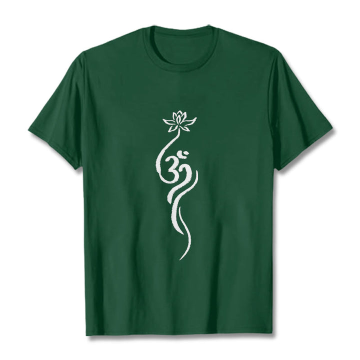 Buddha Stonesと蓮の花のオームデザインTシャツ - フォレストグリーン - 2XL - image 10