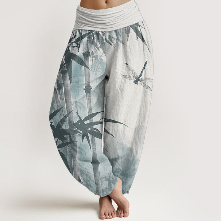 Buddha Stonesピュアコットン カジュアル 竹の葉 トンボ柄 レディース 伸縮性ウエスト ハーレムパンツ - リネン - US22、 UK/AU26、 EU54 (6XL) - image 9