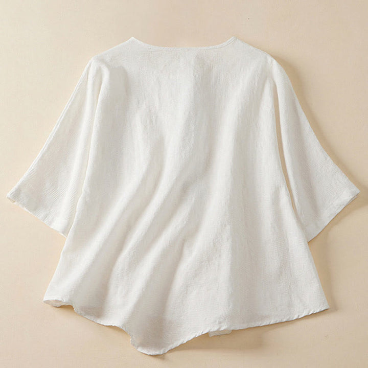 Buddha Stonesカジュアルフラワーカラフルカエルボタンハーフスリーブレディースシャツ - image 15