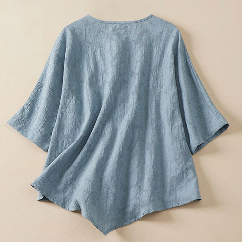 Buddha Stonesカジュアルフラワーカラフルカエルボタンハーフスリーブレディースシャツ - image 2