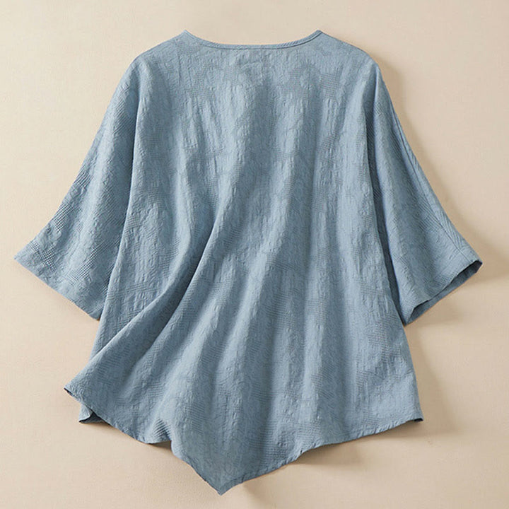 Buddha Stonesカジュアルフラワーカラフルカエルボタンハーフスリーブレディースシャツ - image 2