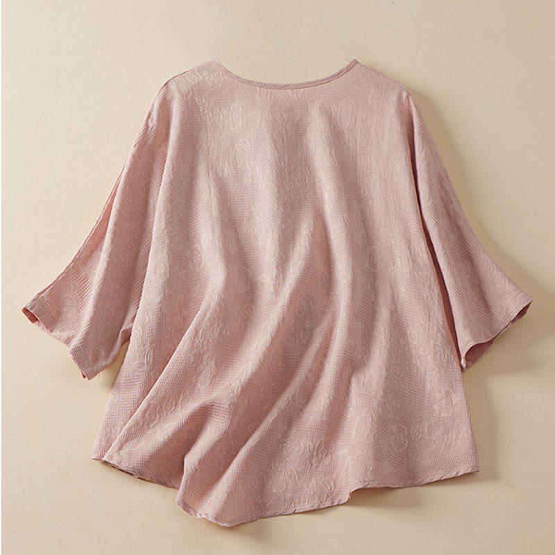 Buddha Stonesカジュアルフラワーカラフルカエルボタンハーフスリーブレディースシャツ - image 5