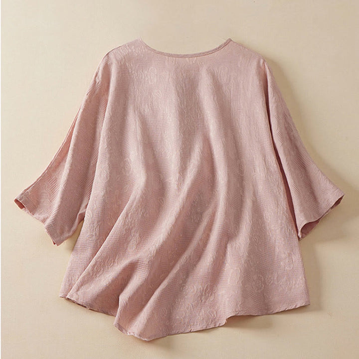 Buddha Stonesカジュアルフラワーカラフルカエルボタンハーフスリーブレディースシャツ - image 5