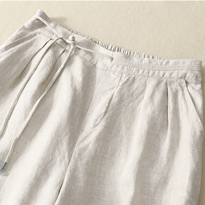 Buddha Stones春 カジュアル 無地 ドローストリングデザイン レディース コットンリネン 7-8丈 ワイドレッグパンツ ポケット付き - image 12