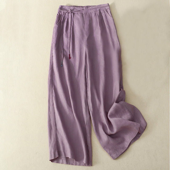 Buddha Stones春 カジュアル 無地 ドローストリングデザイン レディース コットンリネン 7-8丈 ワイドレッグパンツ ポケット付き - ミディアムオーキッド - US8-10，UK/AU12-14，EU40-42 (2XL) - image 0