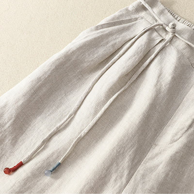 Buddha Stones春 カジュアル 無地 ドローストリングデザイン レディース コットンリネン 7-8丈 ワイドレッグパンツ ポケット付き - image 13