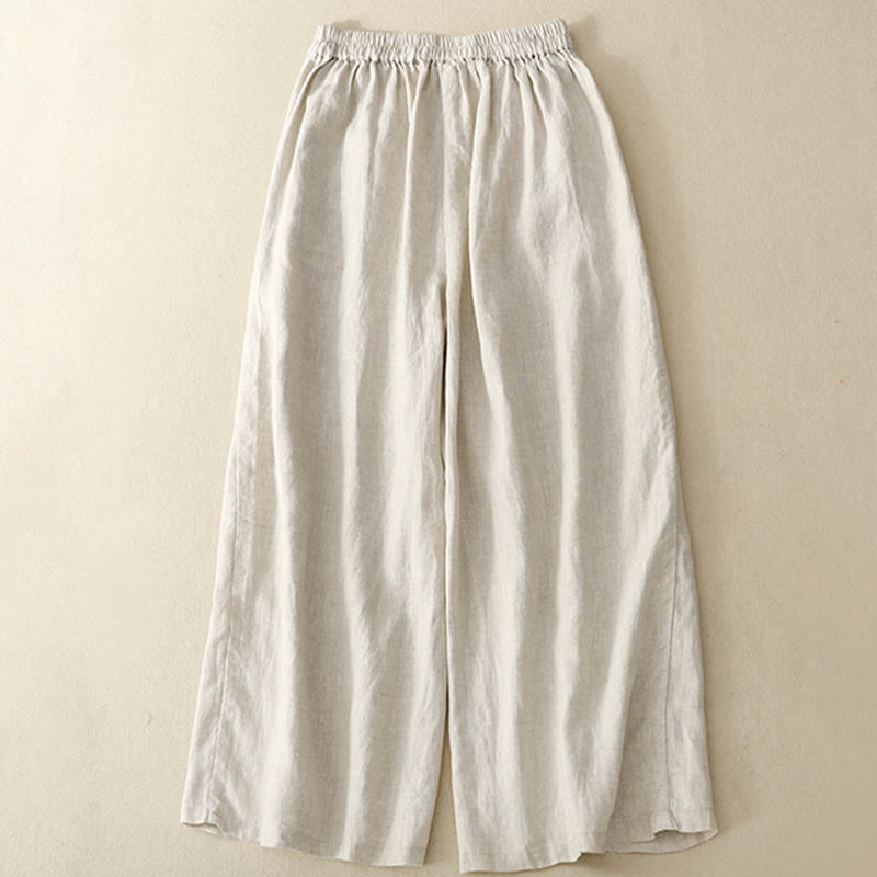 Buddha Stones春 カジュアル 無地 ドローストリングデザイン レディース コットンリネン 7-8丈 ワイドレッグパンツ ポケット付き - image 11