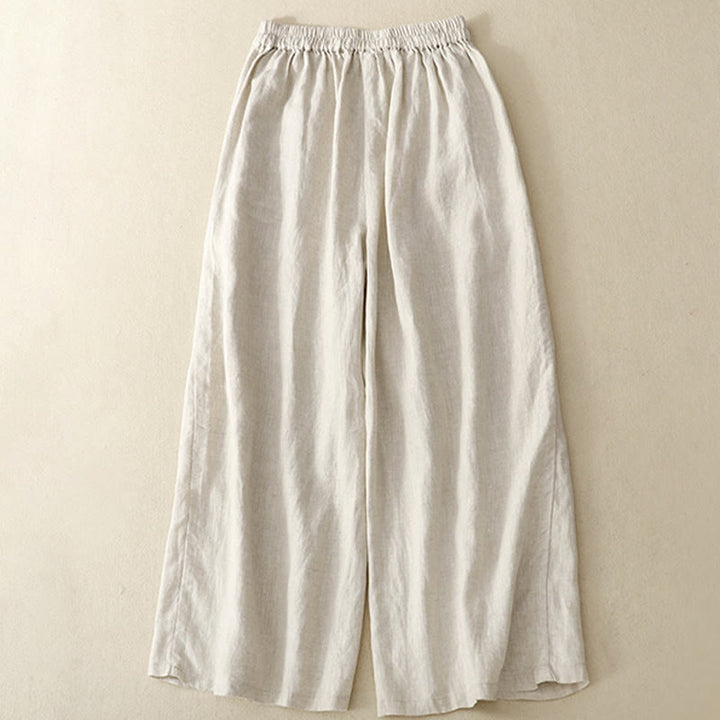 Buddha Stones春 カジュアル 無地 ドローストリングデザイン レディース コットンリネン 7-8丈 ワイドレッグパンツ ポケット付き - image 11