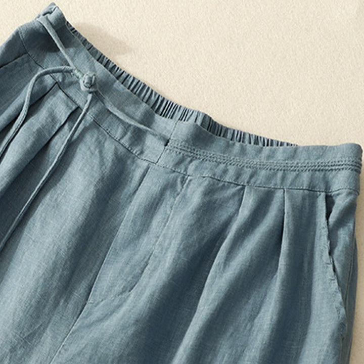 Buddha Stones春 カジュアル 無地 ドローストリングデザイン レディース コットンリネン 7-8丈 ワイドレッグパンツ ポケット付き - image 7