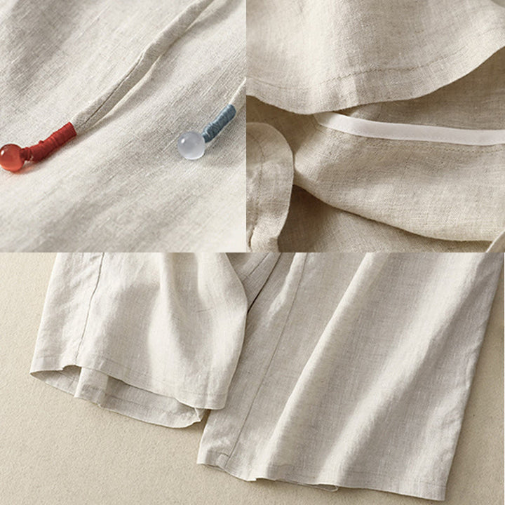 Buddha Stones春 カジュアル 無地 ドローストリングデザイン レディース コットンリネン 7-8丈 ワイドレッグパンツ ポケット付き - image 17