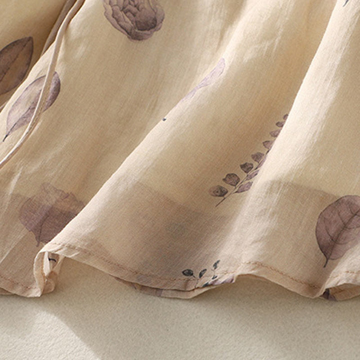 Buddha Stones刺繍デザイン 葉柄 レディース コットンリネン 七分袖シャツ - image 9
