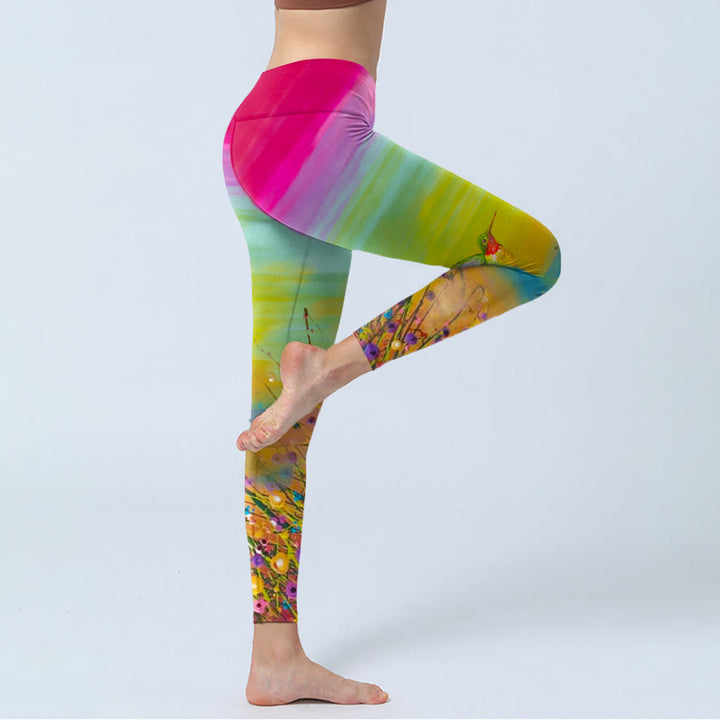 Buddha Stonesと花鳥柄プリントのジムレギンス レディース ヨガパンツ - image 5