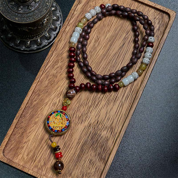 Buddha Stonesチベット手作りウッドビーズオーム・マニ・パドメ・フムサマンタバドラ菩薩純度ネックレスペンダント - image 2