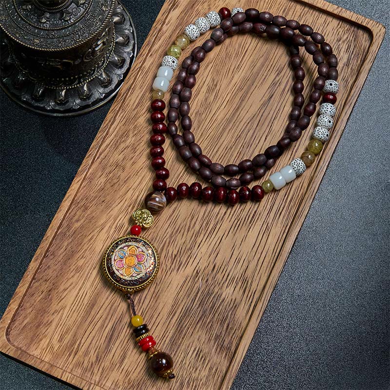 Buddha Stonesチベット手作りウッドビーズオーム・マニ・パドメ・フムサマンタバドラ菩薩純度ネックレスペンダント - image 4