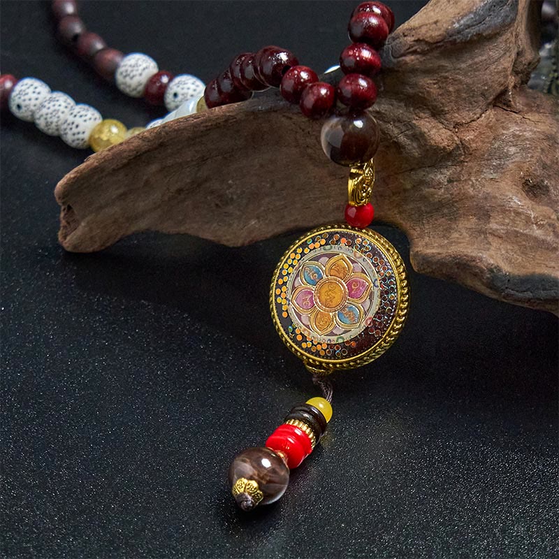 Buddha Stonesチベット手作りウッドビーズオーム・マニ・パドメ・フムサマンタバドラ菩薩純度ネックレスペンダント - image 15