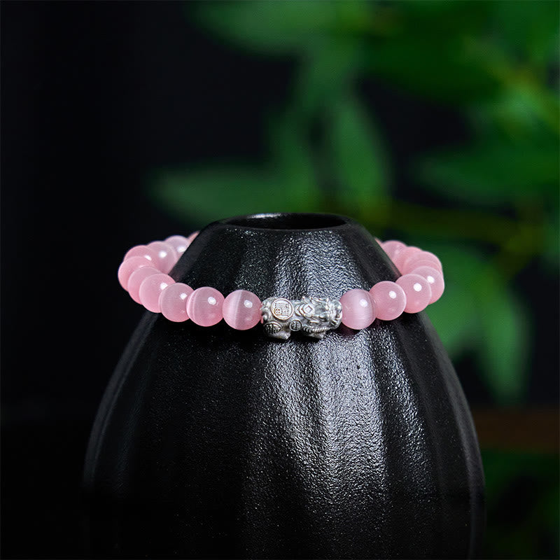 Buddha Stones天然キャッツアイビーズ990スターリングシルバーPiXiu幸運を呼ぶブレスレット