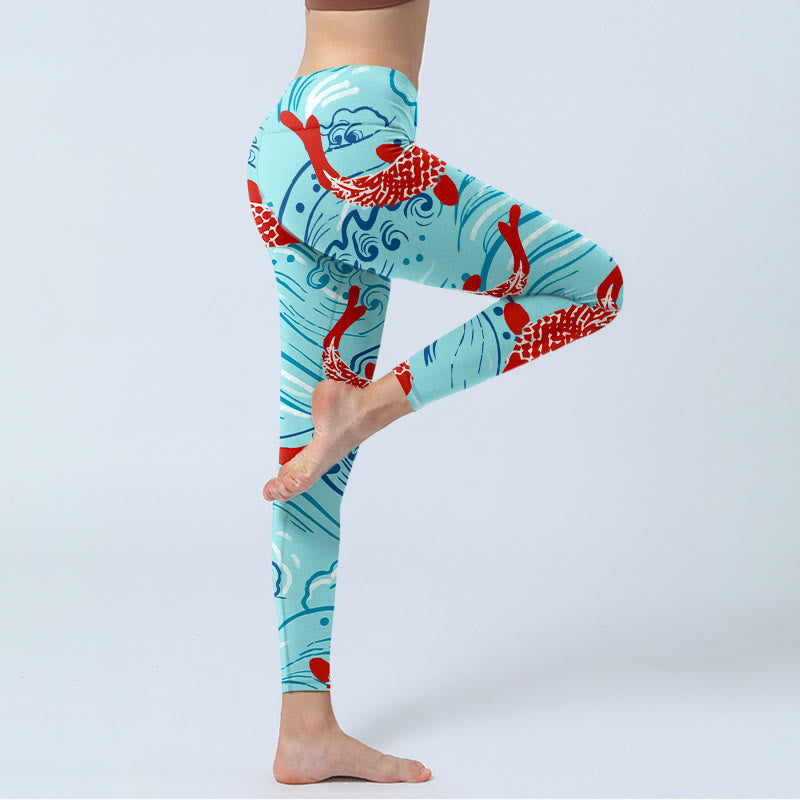 Buddha Stones、鯉、波模様プリント、ジムレギンス、レディースヨガパンツ - image 5