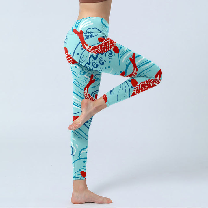 Buddha Stones、鯉、波模様プリント、ジムレギンス、レディースヨガパンツ - image 5