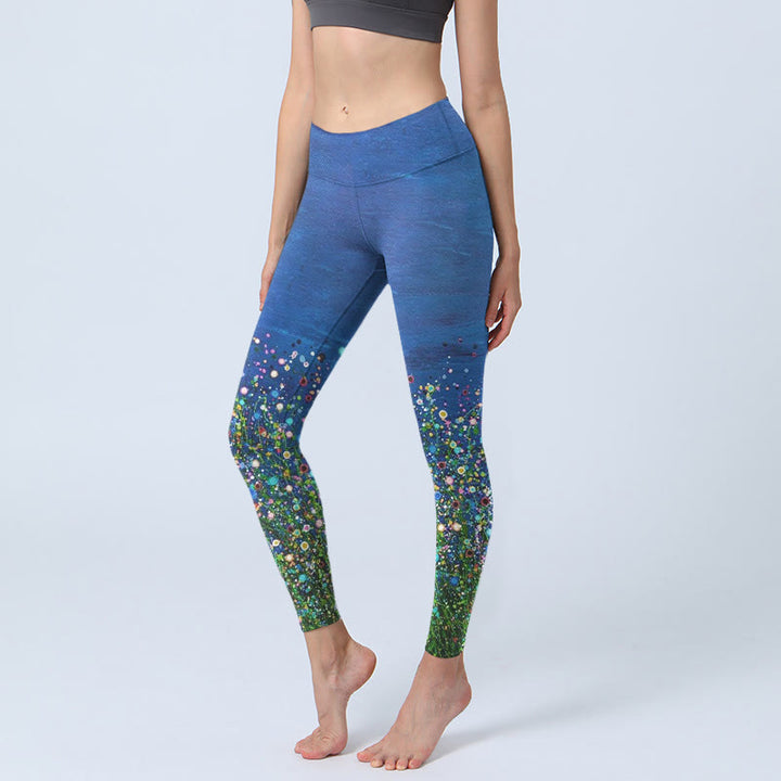Buddha Stones、草、花柄プリント、ジムレギンス、レディースヨガパンツ - ロイヤルブルー - US18、 UK/AU22、 EU50 (4XL) - image 1