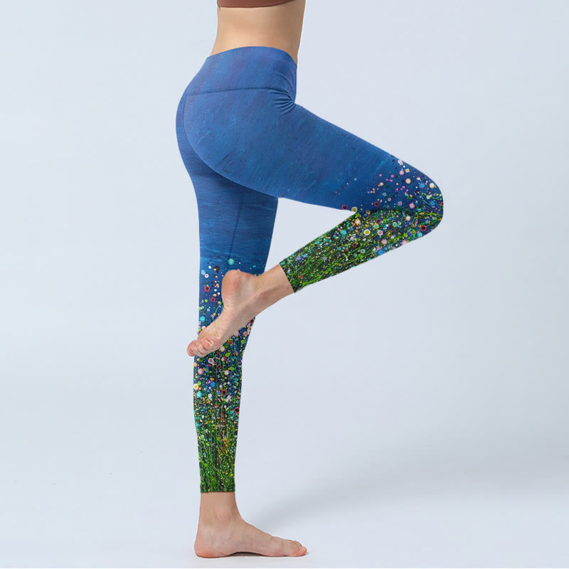Buddha Stones、草、花柄プリント、ジムレギンス、レディースヨガパンツ - image 5