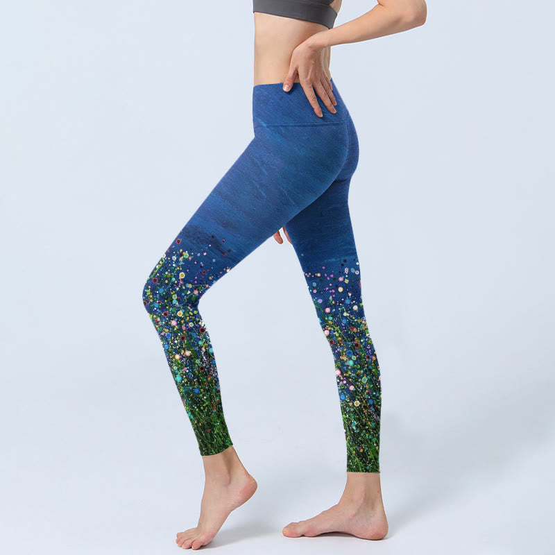 Buddha Stones、草、花柄プリント、ジムレギンス、レディースヨガパンツ - image 3
