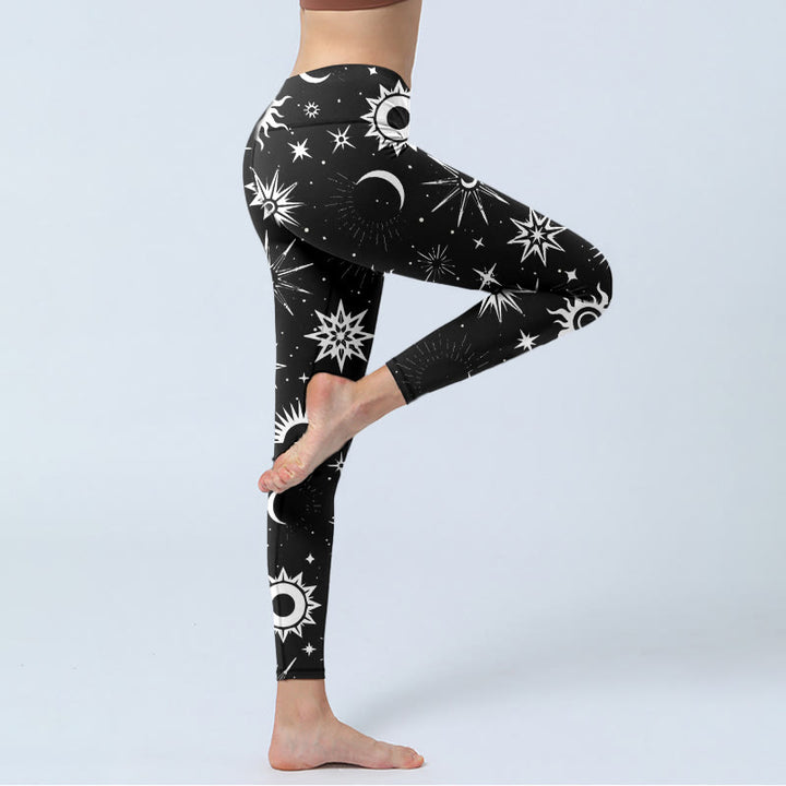 Buddha Stones、太陽、月、星柄プリント、ジムレギンス、レディースヨガパンツ - image 5