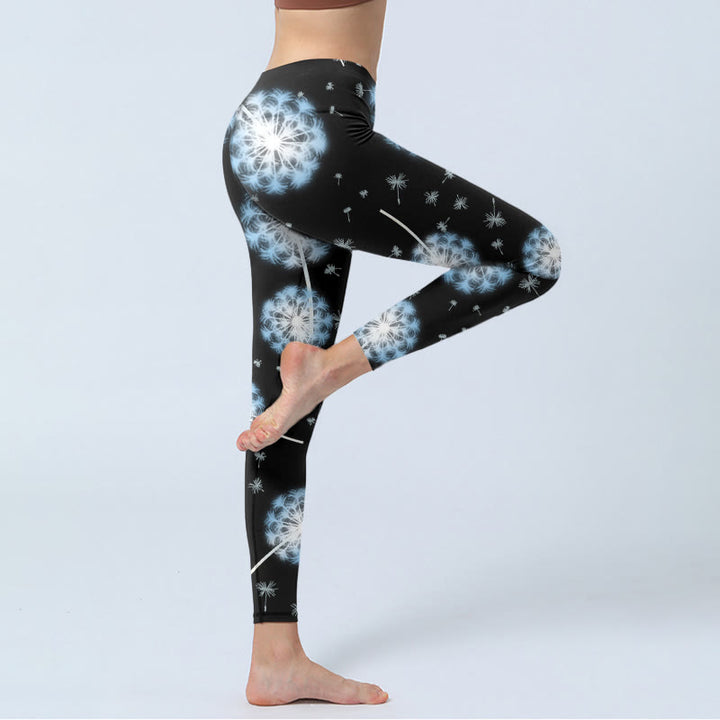 Buddha Stonesホワイトタンポポ柄プリント ジムレギンス レディース ヨガパンツ - image 5