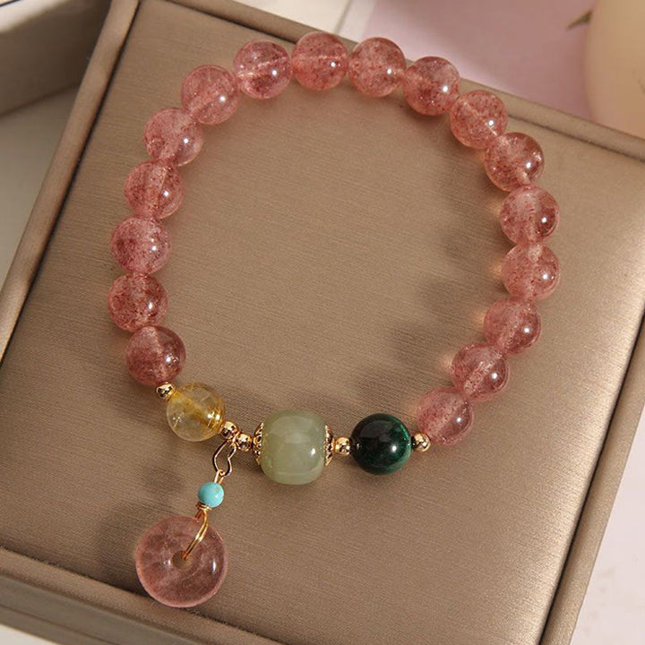 Buddha Stones天然ストロベリークォーツ ピースバックル 翡翠 ポジティブブレスレット