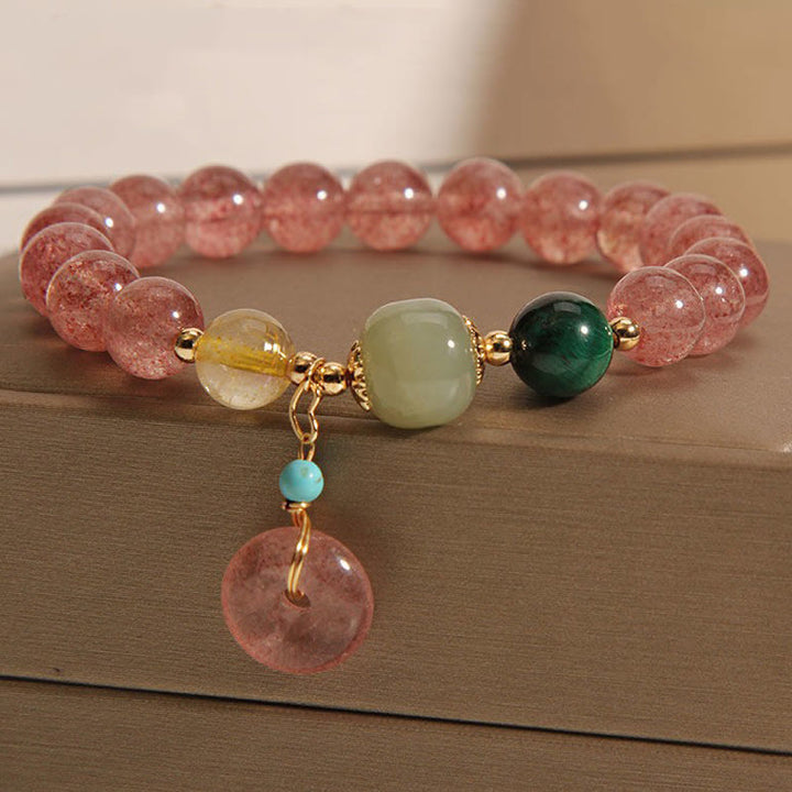 Buddha Stones天然ストロベリークォーツ ピースバックル 翡翠 ポジティブブレスレット