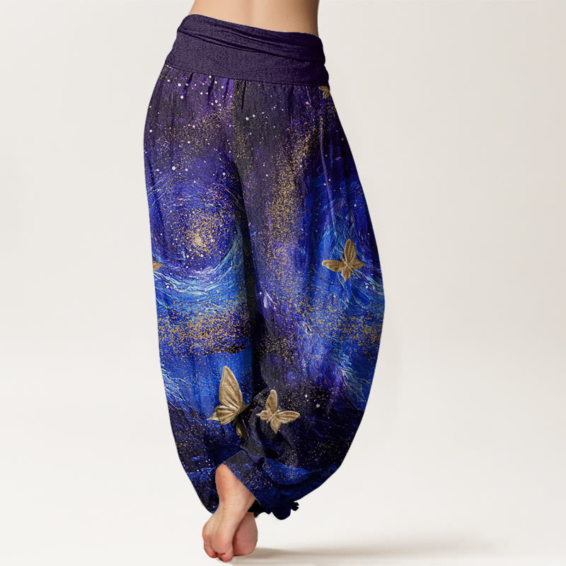 Buddha Stonesカジュアル 星雲 バタフライ柄 レディース 伸縮性ウエスト ハーレムパンツ - image 2
