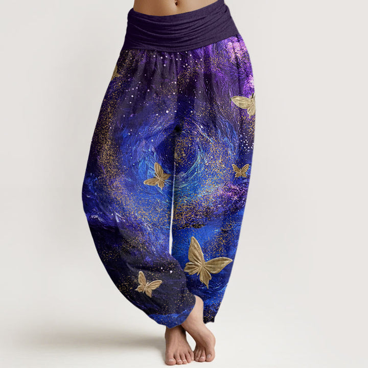 Buddha Stonesカジュアル 星雲 バタフライ柄 レディース 伸縮性ウエスト ハーレムパンツ - ミディアムブルー - US22、 UK/AU26、 EU54 (6XL) - image 1