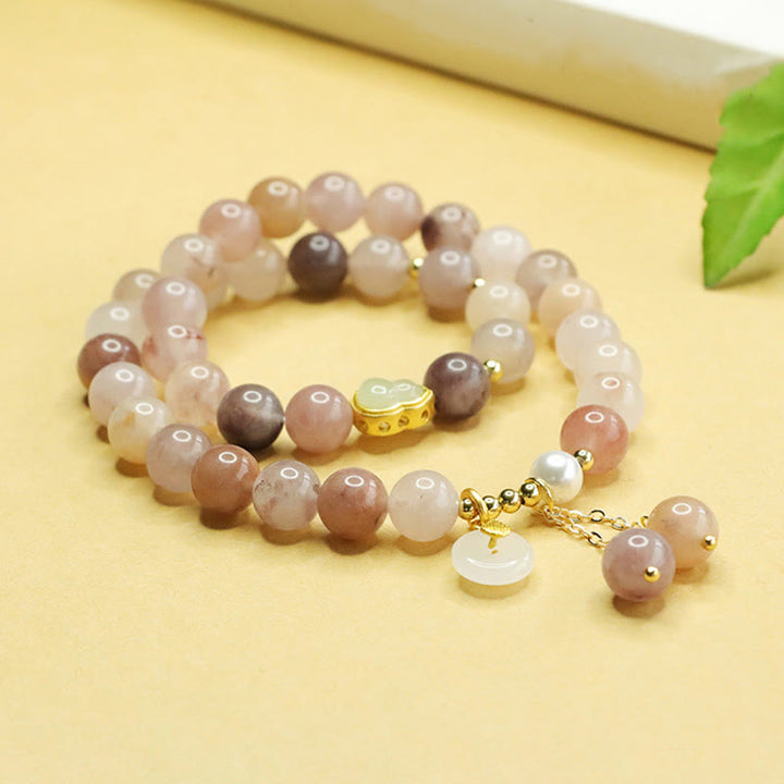 Buddha Stones天然ゴールデンシルク翡翠二重層ひょうたん平和バックル幸運ブレスレット