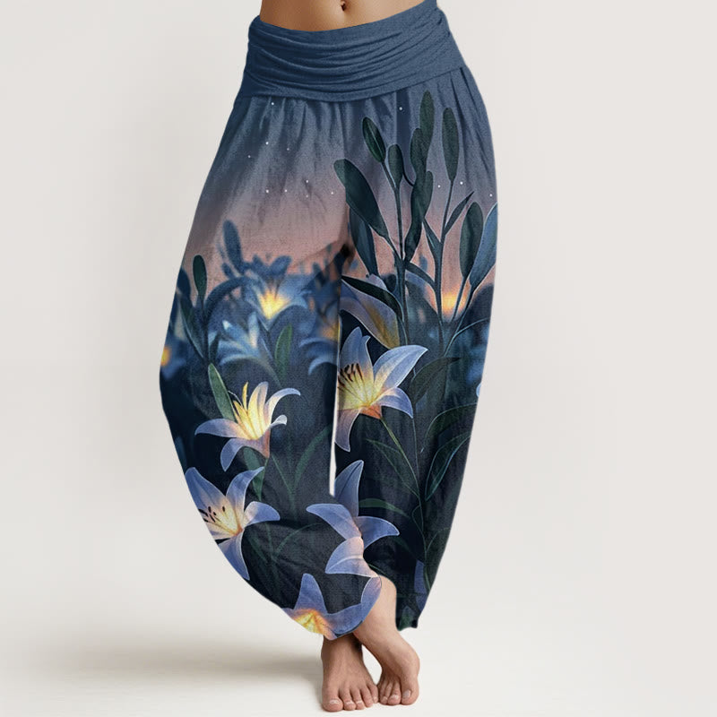 Buddha Stonesカジュアル リリー柄 レディース 伸縮性ウエスト ハーレムパンツ - ダークブルー - US22、 UK/AU26、 EU54 (6XL) - image 1