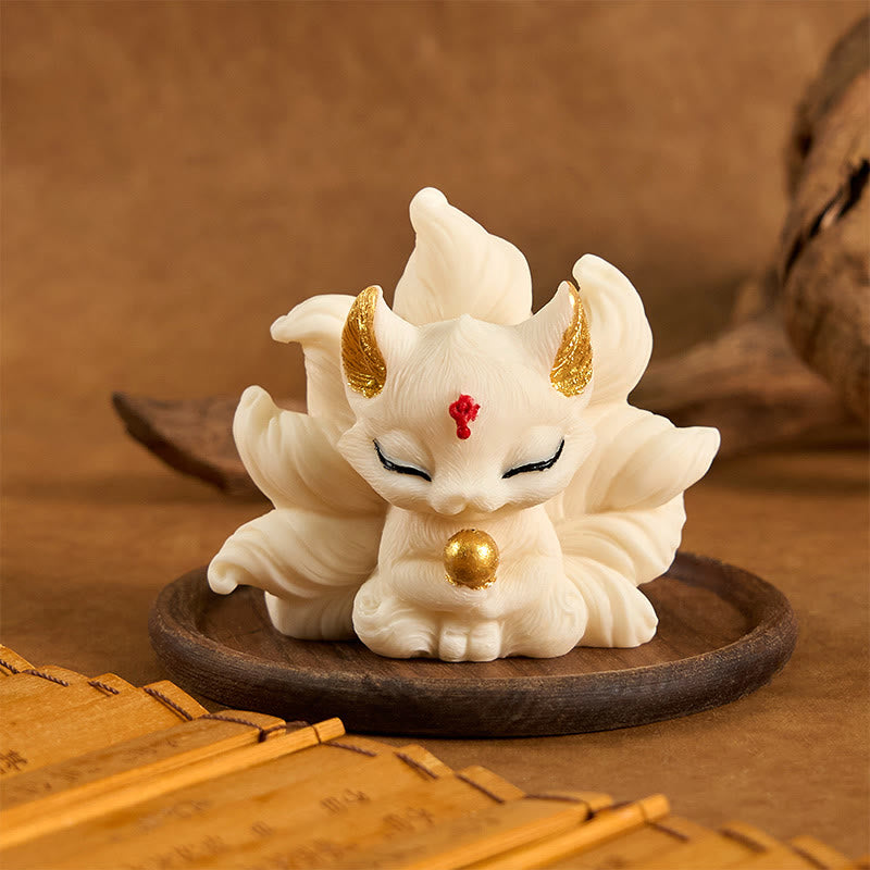 Buddha Stones九尾の狐の彫刻 象牙 フルーツスタンド ホームデコレーション - アイボリーフルーツホワイトフォックス7.5×5.5cm - image 8