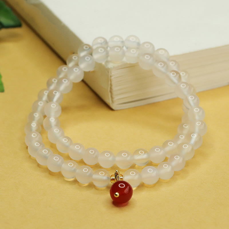 Buddha Stones天然カルセドニーレッドアゲートビーズ二重層ハーモニーポジティブブレスレット