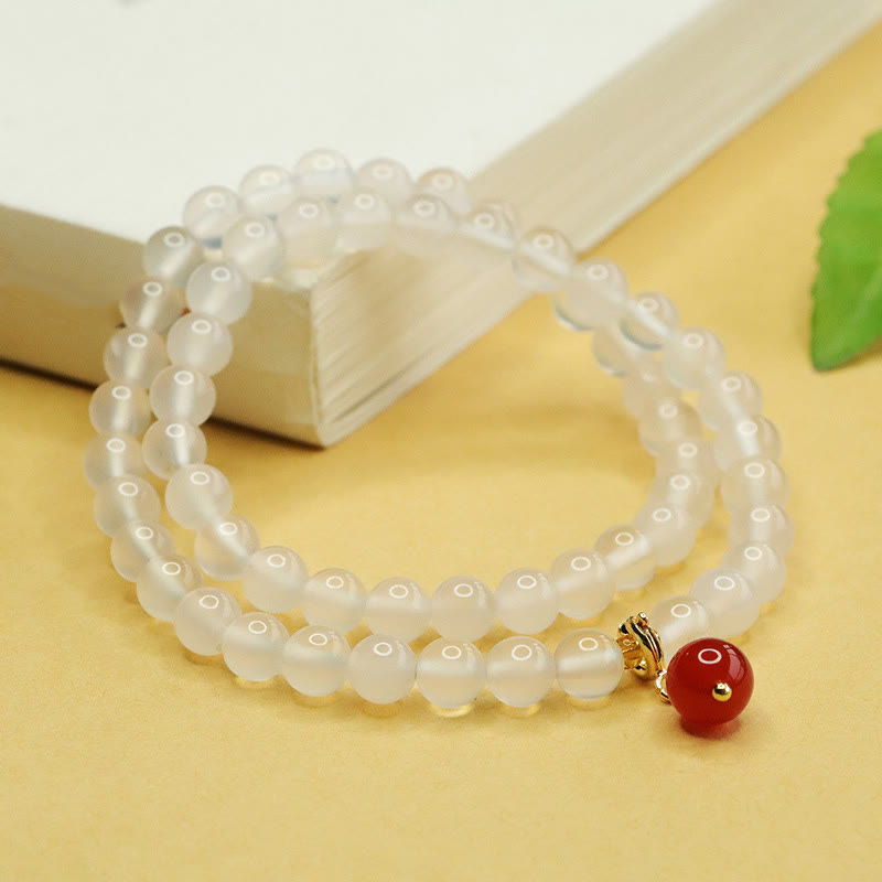 Buddha Stones天然カルセドニーレッドアゲートビーズ二重層ハーモニーポジティブブレスレット