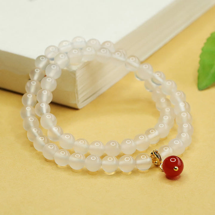 Buddha Stones天然カルセドニーレッドアゲートビーズ二重層ハーモニーポジティブブレスレット