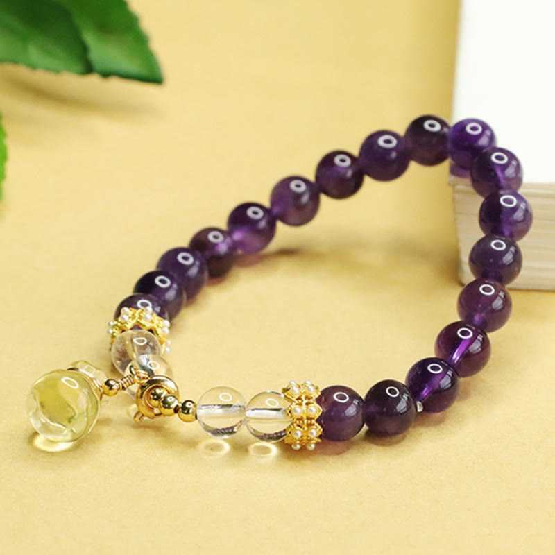 Buddha Stones天然アメジストシトリンマネーバッグバランスブレスレット