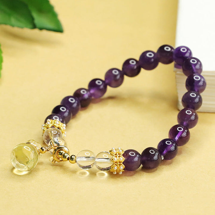 Buddha Stones天然アメジストシトリンマネーバッグバランスブレスレット
