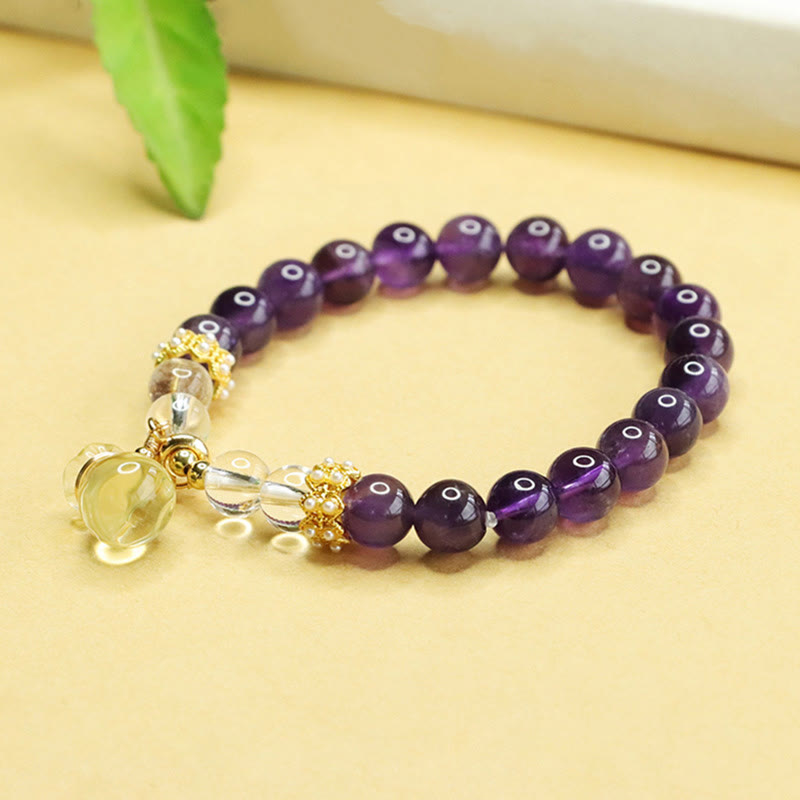 Buddha Stones天然アメジストシトリンマネーバッグバランスブレスレット