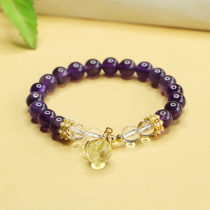 Buddha Stones天然アメジストシトリンマネーバッグバランスブレスレット