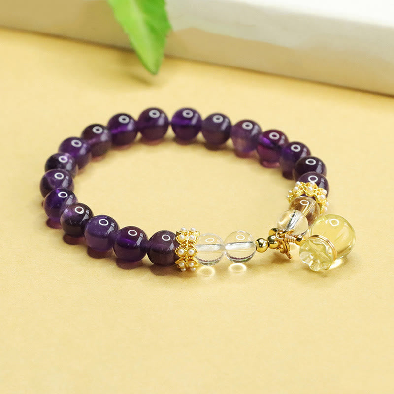 Buddha Stones天然アメジストシトリンマネーバッグバランスブレスレット