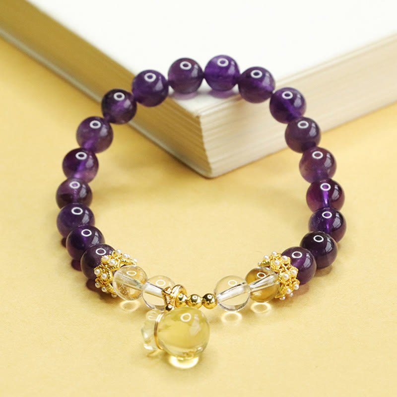 Buddha Stones天然アメジストシトリンマネーバッグバランスブレスレット