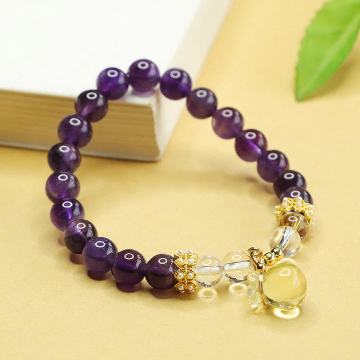 Buddha Stones天然アメジストシトリンマネーバッグバランスブレスレット