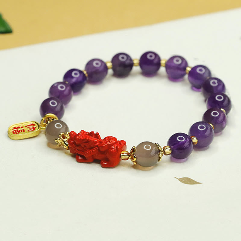 Buddha Stones天然アメジスト辰砂 ピ秀夫キャラクターバランスブレスレット