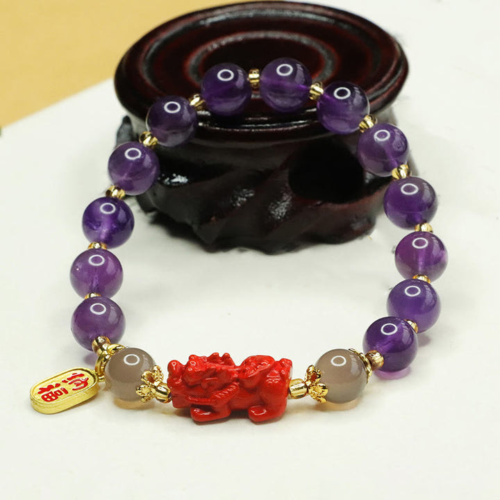 Buddha Stones天然アメジスト辰砂 ピ秀夫キャラクターバランスブレスレット