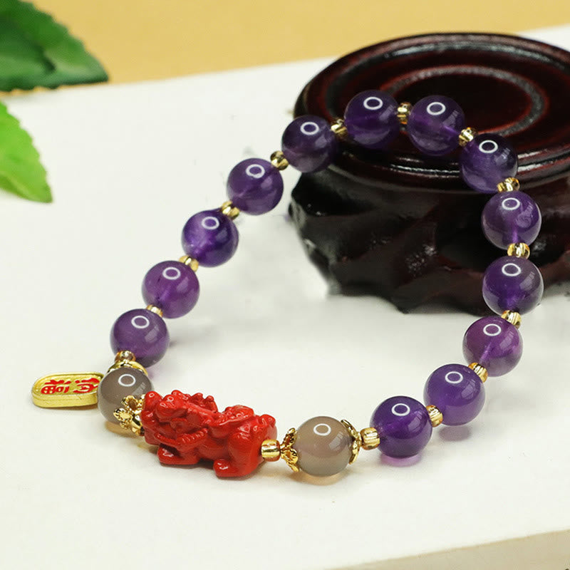 Buddha Stones天然アメジスト辰砂 ピ秀夫キャラクターバランスブレスレット