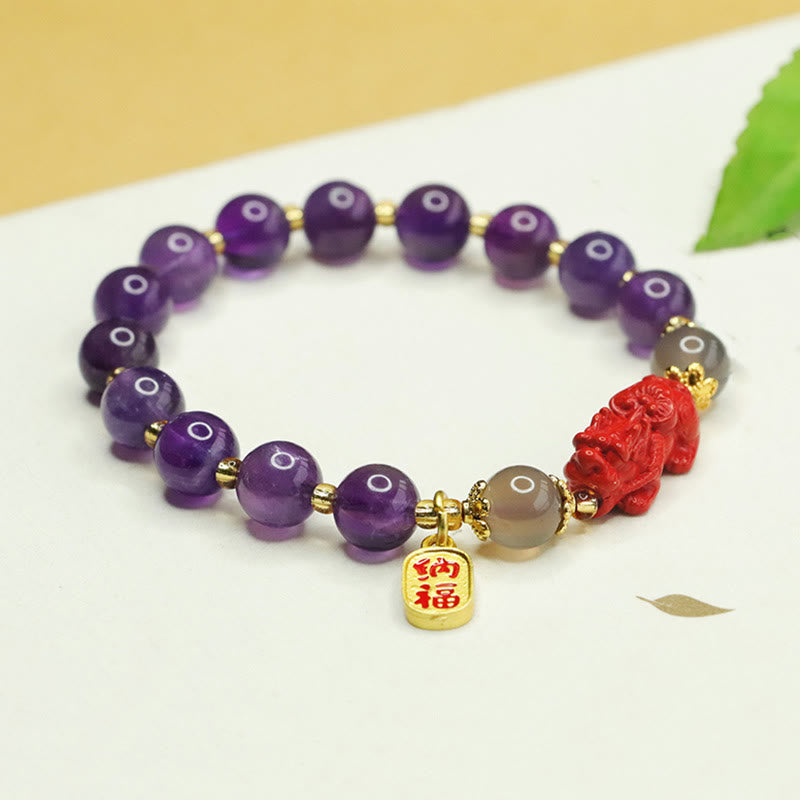 Buddha Stones天然アメジスト辰砂 ピ秀夫キャラクターバランスブレスレット