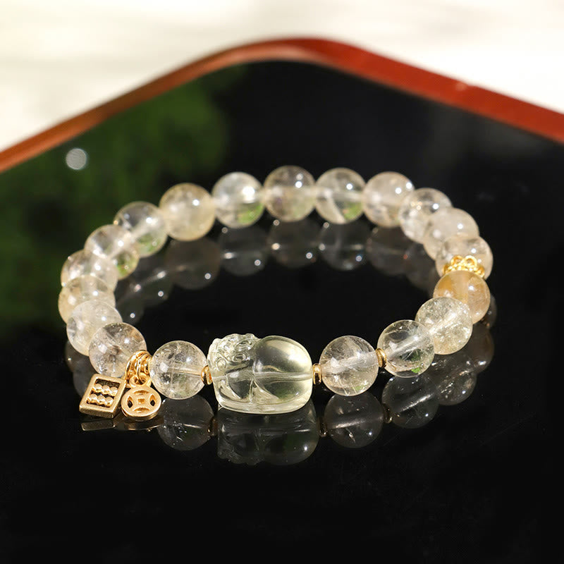 Buddha Stones天然シトリン貔貅銅貨守護ブレスレット