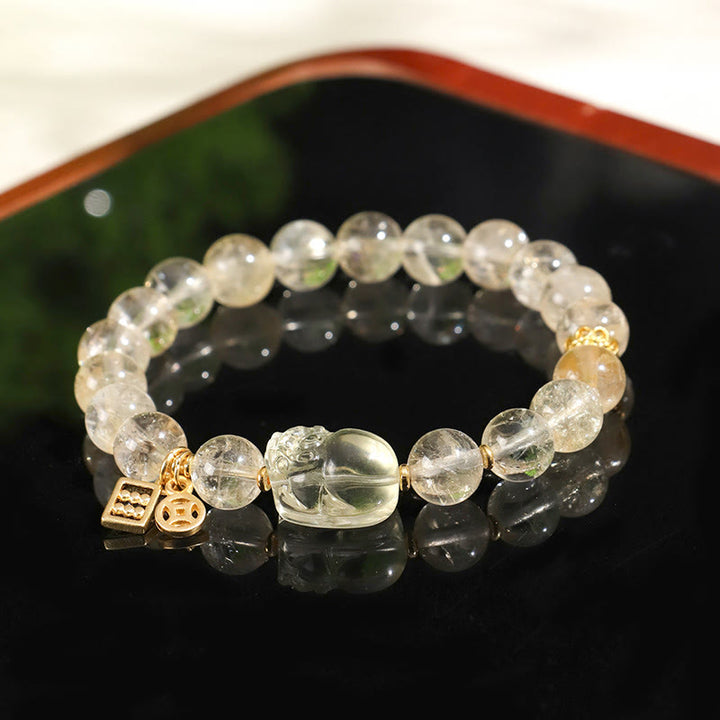 Buddha Stones天然シトリン貔貅銅貨守護ブレスレット
